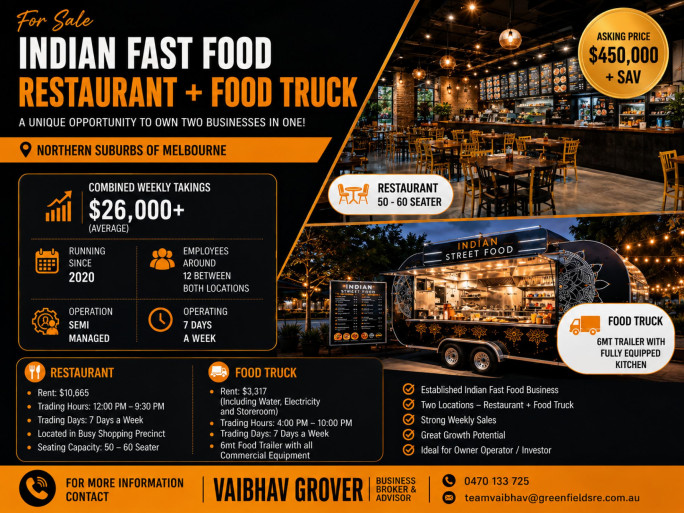 Indian Fast Food Restaurant for Sale Melbourne 