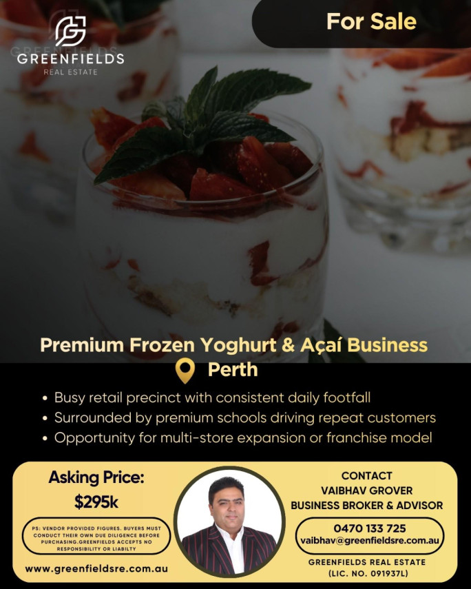 Frozen Yoghurt & Acai Business for Sale Perth 